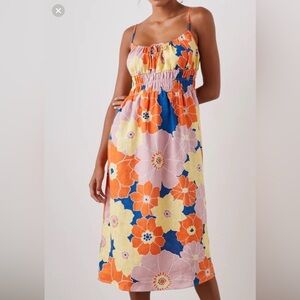 Rails Octavia Flower Power Bold Strappy Midi Linen Lightweight Dress L   AA19